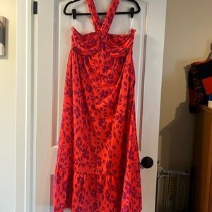 Elegant Orange and Purple Floral Halter Dress